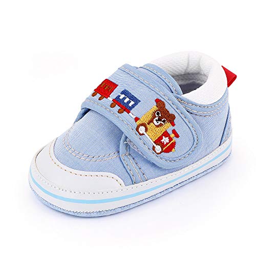 LACOFIA Infant Baby Boys Girls Shoes Non Slip Cartoon Slipper Soft Baby Moccasins First Walkers House Shoes, Cartoon Blue 12-18 Months
