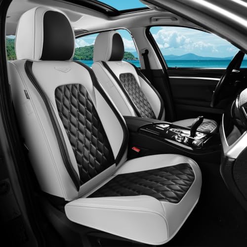 Image of Coverado Universal Car Seat Covers Full Set, Luxury Stain-Resistant Waterproof Faux Leather Front & Rear Seat Protectors, Elegant Easy-Clean Automotive Interior - WhiteBlack