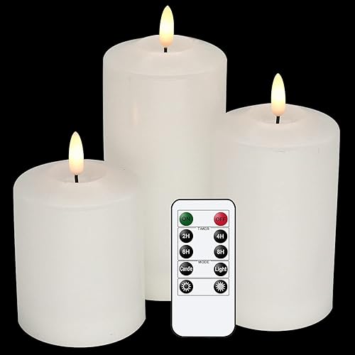 Miniatura 1 de GenSwin Velas parpadeantes sin llama de mecha 3D que funcionan con pilas con temporizador remoto, velas votivas LED de cera real, luz cálida, juego