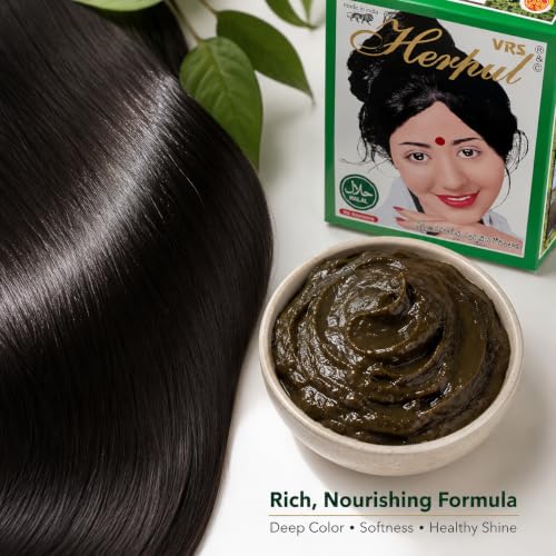 Image of RKS Vrs Herpul Black Henna Hair Color Powder for Women & Men | Black Herbal Hair Colour Mehandi Powder | Natural Black Hair Colour | Grey Coverage | No Ammonia Herbal Henna Hair Dye | Soft & Shiny Hair | 50g Pack of 2