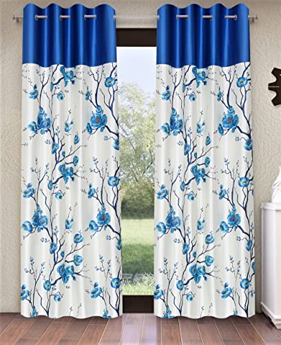 Image of Fashion String 2 Pieces Solid Patch 3D Tulip Eyelet Polyester Window Curtains - 5 Feet, Blue