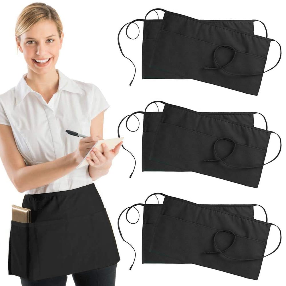 6 Pz Grembiule Nero, Corto Unisex 86 * 55cm, Grembiule da Barbecue con 3 Tasche