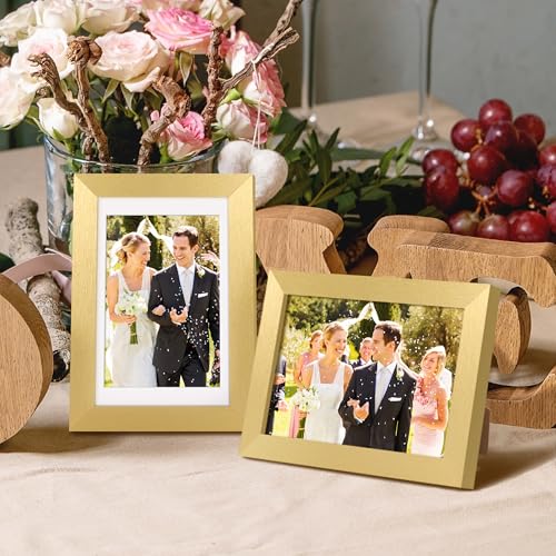 Image of upsimples 4x6 Picture Frame, Display Pictures 3.5x5 with Mat or 4 x 6 Without, Wall Hanging Photo Frames, Gold, 1 Pack