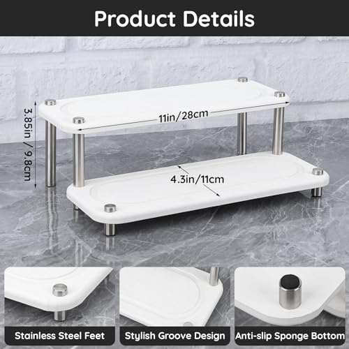 Image of Segbeauty 2 Tier Instant Dry Counter Organizer, 11x4.3in Quick Dry Diatomaceous Earth Stone Drying Tray, Water Absorbing Stone Fast Drying Countertop Rack Sponge Soap Holder for Kitchen Bathroom White