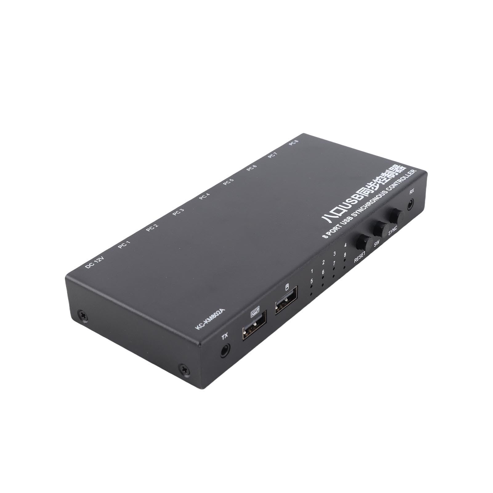 Synchronizator USB Mysz Synchronizacja Klawiatury 8-portowy Przełącznik Sterowanie Klawiszami Skrótu Metalowa Obudowa w Kolorze Czarnym