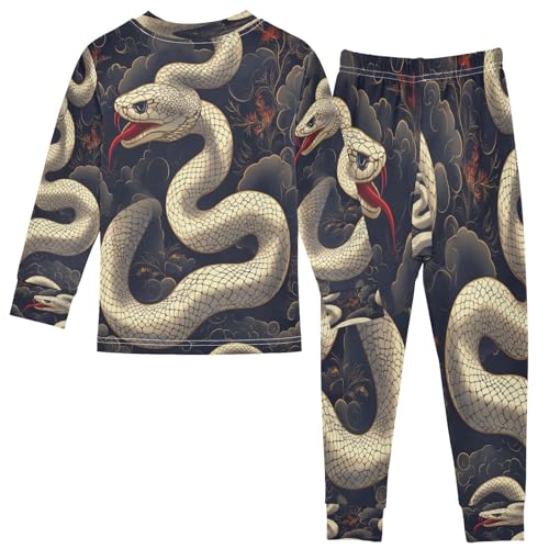 Pajama Sets Long Sleeve Retro White Snake Soft Comfy Sleepwear 2 Piece PJS 3-8T3