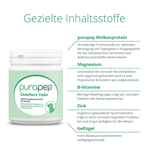 purapep Comfort Hunde Tabs – Natürliches Beruhigungsmittel mit Tryptophan, Magnesium & B Vitaminen – Ideal bei Stress, Angst & Silvester – Für entspannte Hunde in jeder Situation | 120 Tabs
