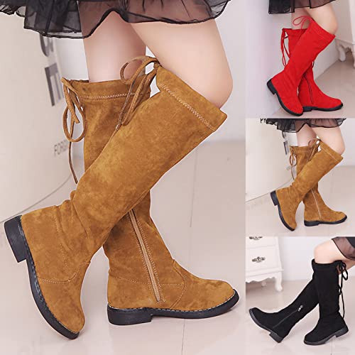 Girls Knee High Boot Bowknot Microvelvet Surface Water Proof Low Chunky Heel Zipper Fashion Winter Riding Boots4