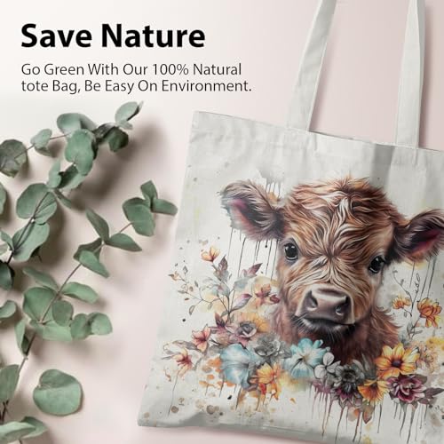 Bolso de lona estilo Western Highland Cow para mujer miniatura 4