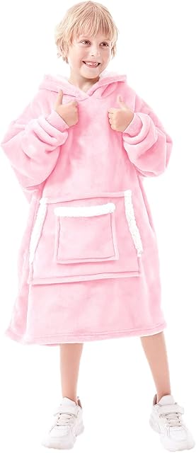 Birity® Hoodie Blanket for Kids,Super Soft and Warm Kids Blanket Sleeping Robes.Double Pockets Oversized Blanket Hoodie,Sherpa fleece Lined Pullover Hooded Blanket is the Best Gift for Boys and Girls.