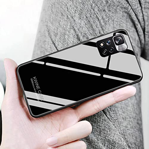 Image of Designerz Hub Luxurious Toughened Glass Back Case with Shockproof TPU Bumper Case Cover Designed for Redmi Note 11T 5G / Poco M4 Pro 5G - Black