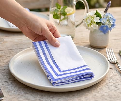 Servilletas de Tela Azul y Blanco 18x18 Pulg - Set de 6 miniatura 2