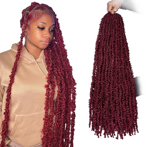 ZRQ 6 Packs 30 Inch Butterfly Locs Crochet Hair for Women Burgundy Pre-Looped Distressed Faux Locs Synthetic Soft Locs Crochet Braids Hair Extension (30 Inch, BUG#）