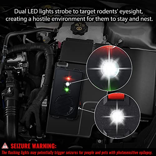 Loraffe Rodent Repellent Ultrasonic Under Hood Animal Repeller Battery Operated Rat Strobe Light Mouse Deterrent For Car Engine Garage Home Attic Warehouse, Indoor Pest Control, Vehicle Protection #TOP2