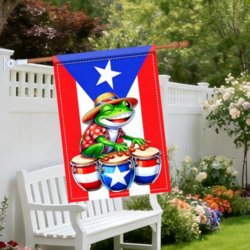 Image of Nuxovilar Puerto Rico Garden Flag Big Frog Hats Drums Polyester 27x39inch