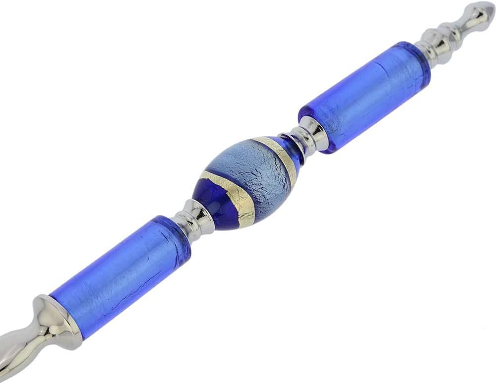 Glass Of Venice Italian Murano Glass Cake Server - Silver Blue Stripes