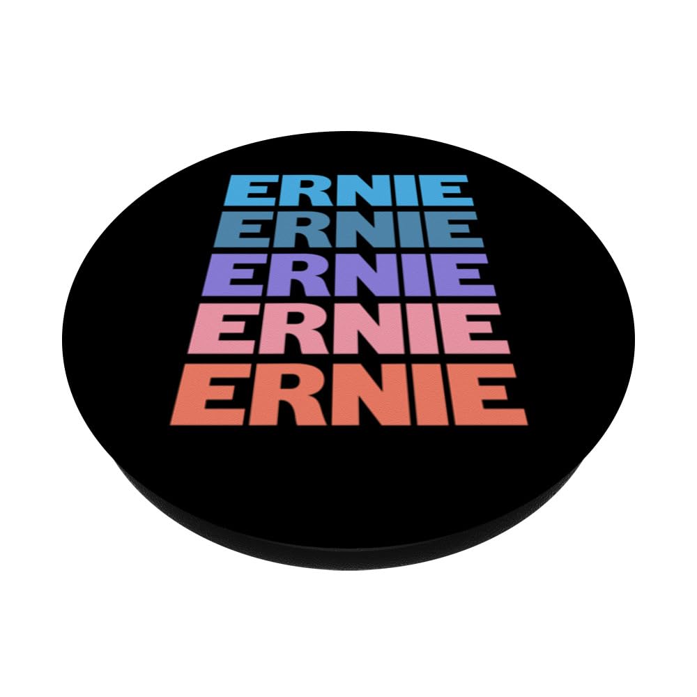 Funny Modern Repeated Text Design First Name Ernie PopSockets Swappable PopGrip, Black - Image 2