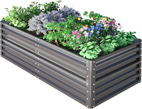 UDPATIO Jardinera elevada de metal, 180 x 60 x 90 cm, zinc y aluminio, para jardín y balcón, 970 L, jardinera para el cultivo de verduras, flores y frutas, color negro grisáceo