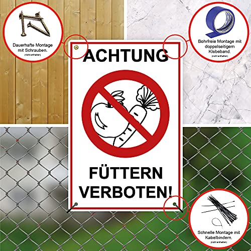 2 Stück Achtung Füttern verboten ! Schild 20 x 30 cm aus stabiler PVC Hartschaumplatte 3mm mit UV-Schutz von STROBO