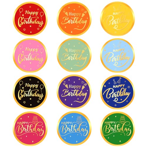 120 Happy Birthday Stickers 2 in Round Gold Foil Seals for Gifts
