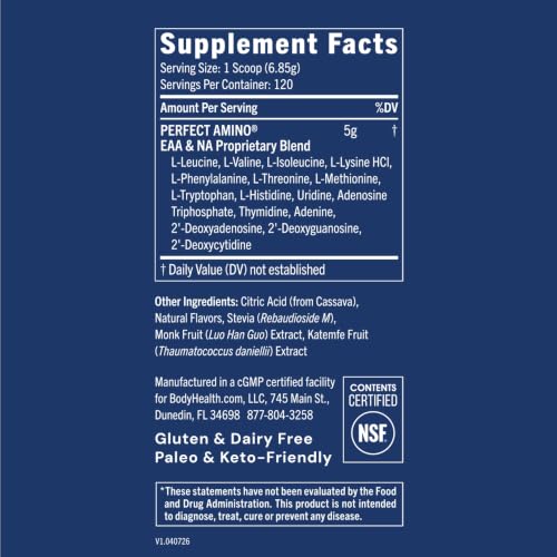 Image of BodyHealth PerfectAmino - BCAA and EAA Powder for Pre and Post Workout - Amino Acid Energy Drink for Men and Women to Support Lean Muscle and Recovery - Lemon Lime - 120 Servings