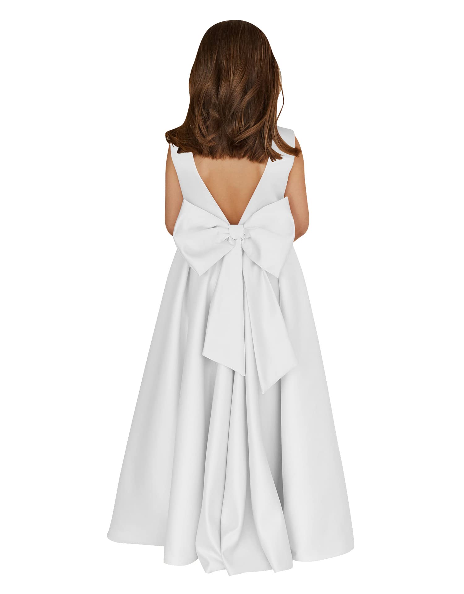MCieloLuna Flower Girl Dresses for Wedding Bow-Knot Elegant Satin Princess First Communion Dresses