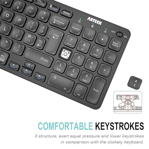 Arteck HB305-2 Universal Multi-Device Bluetooth Keyboard Ultra Compact Wireless Bluetooth Keyboard with Media Hotkeys for Windows iOS iPad OS Android Computer Desktop Laptop Surface Tablet Smartphone - Image 4