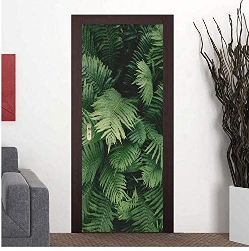 PANDABOOM PVC Selbstklebende Tür Aufkleber 3D Grüne Pflanze Blätter Tapete Wohnzimmer Schlafzimmer Dekoration Tür Aufkleber 90X200Cm