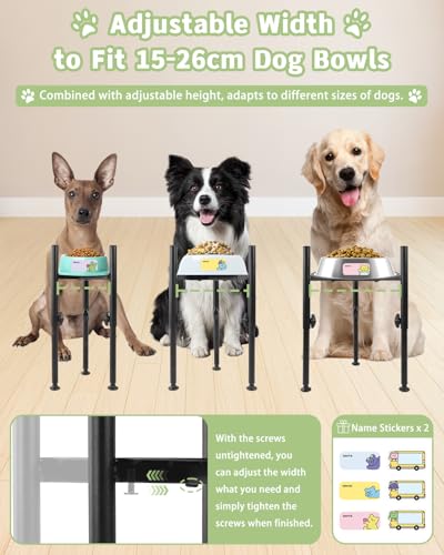 Hundenapf erhöht mit Pfotenabdruck Tablett, 4 Höhenverstellbar 15-26cm Breit Hundenapfständer Metall Wasser- und Futternapf rutschfest Futternapf Erhöht für Kleine Mittlere Große Hunde (Nur Ständer)