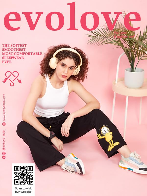Image of Evolove Cotton Track Pants for Women with Side Pockets | Regular Fit Waistline Elastic Night Wear Joggers