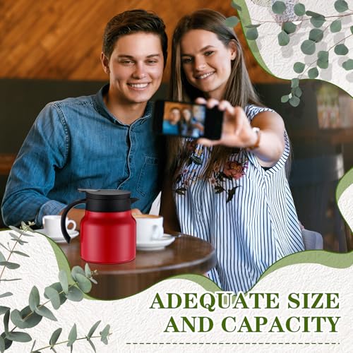 Ziliny 2 Pcs Thermal Coffee Carafe for Keeping Hot/Cold Stainless Steel Small Coffee Creamer Container Double Wall Vacuum Insulated Tea pot Beverage Dispenser for Milk Hot Chocolates(Red,27 oz)