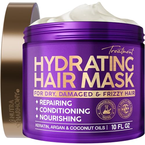Hydrating Hair Mask for Dry Damaged Hair – Keratin Treatment w/ Argan & Coconut Oils | Biotin | Collagen – Deep Conditioner for Frizzy, Color-Treated & All Hair Types – Sulfate & Paraben-Free – 10 oz