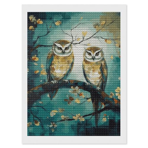 5D Diamond Painting Kits for Adult, Couple Owl Perch Tree Diamond Art Kits for Beginners Fun DIY Crafts Round Diamond Art Canvas Home Wall Decor 12