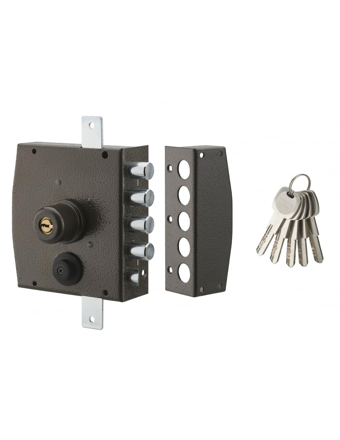 THIRARD - Cerradura de Sobreponer de Doble Entrada para Puerta de Entrada - Caja y Gálibo Acero - Cierre a Tres Puntos - 154 x 140 mm - 3 Puntos - Derecha - 5 Llaves - Negro
