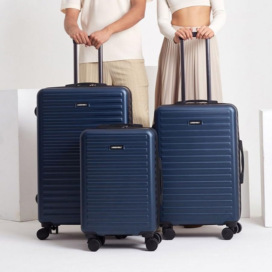 Image of Assembly Stark Trolley Bag Set of 3-20, 24, 28 Inch (55, 65 & 75 cm) Hard Shell Polycarbonate Luggage Set with TSA Lock 8 Spinner Wheels Blue