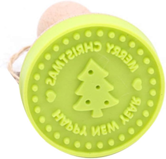Lumanuby 1 x silicone baking stamp for decoration of fondant cakes, biscuits, beech wood handle, stamp marzipan with Christmas tree, picture and word 'Merry Christmas', 5.5 x 5.5 x 8.7 cm.