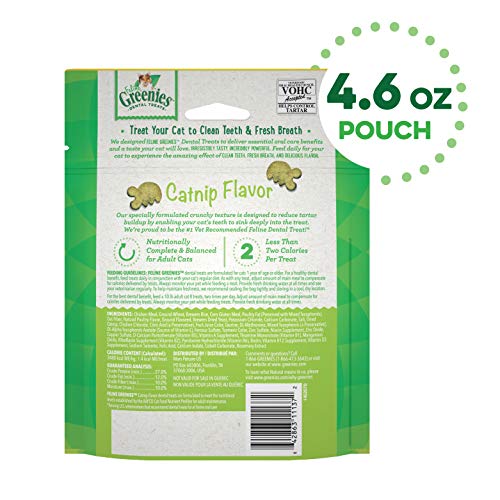 Feline Greenies Adult Natural Dental Care Cat Treats, Catnip Flavor, 4.6 Oz. Pouch #TOP1