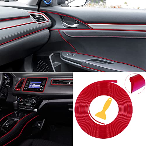 Interior Trim Strips with Installing Tool - 16.4Ft Universal Car Interior Moulding Trim for Door Dashboard Gap Decoration (Red)