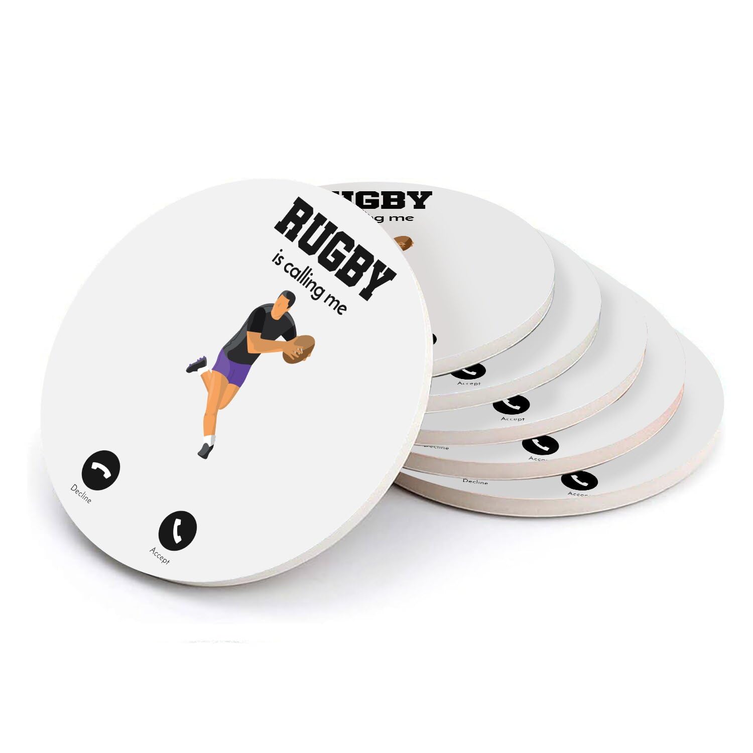 Sous verre ronds en céramique 108mm : dessous de verre Rugby pour table basse et cuisine