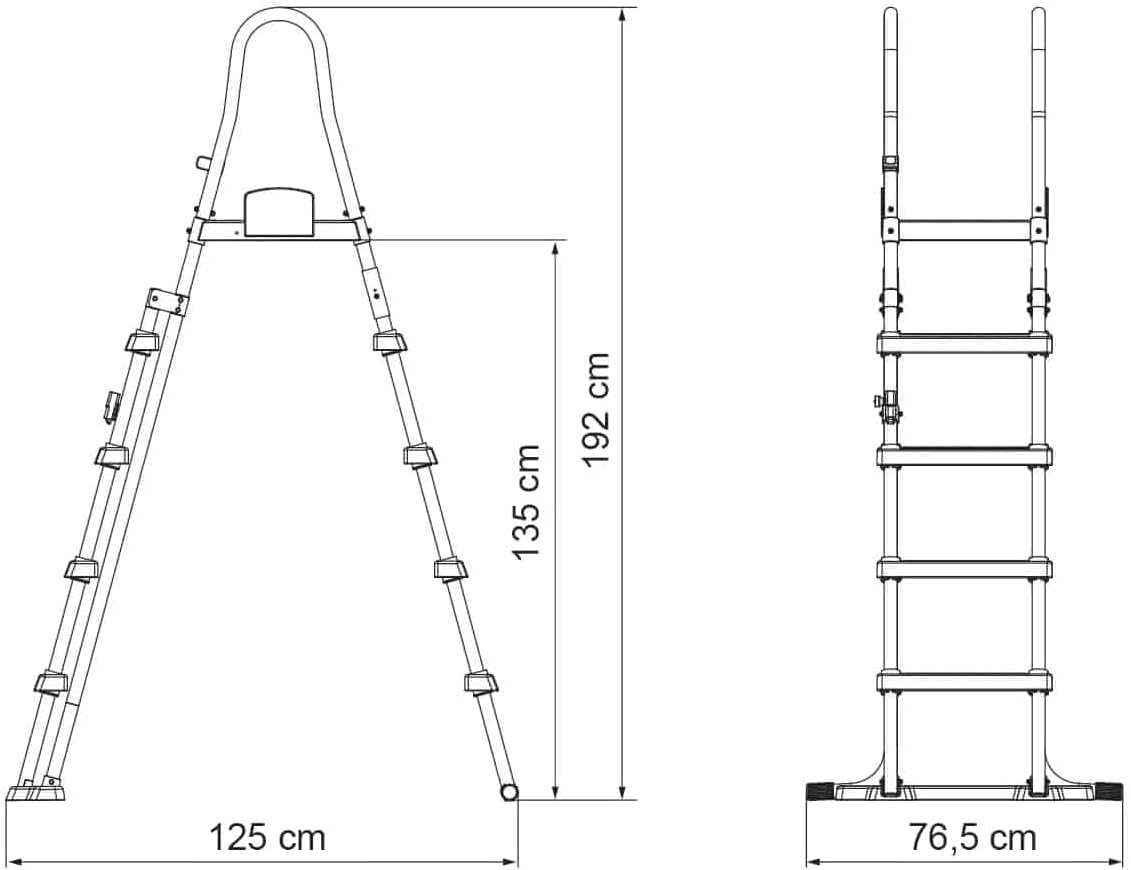 Technical drawing of the pool ladder with dimensions.