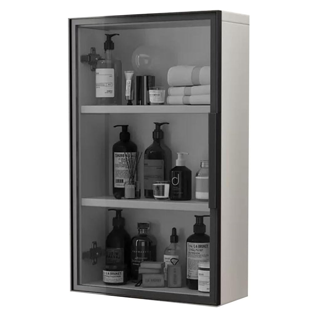 YUANCHUTOP Stylish Wall Mounted Bathroom Cabinet - 3 Tier Wooden Storage Shelves with Glass Door for Kitchen, Bathroom & Toilet nization, Space-Saving Display Rack