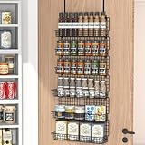 JKsmart 6-Tier Spice Rack Organizer with Door Hook, Wall Mounted & Over the Door Spice Racks for Kitchen Pantry Door Cabinet, Two Size, Large Capacity, Black