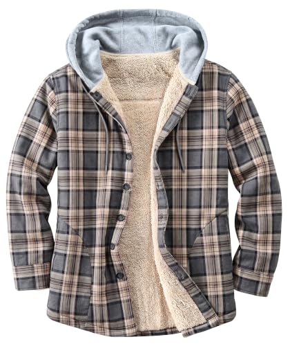 Image of Men's Cotton Plaid Shirt Jacket Fleece Flannel Sherpa Button Down