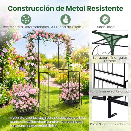 Pérgola con arco de metal COSTWAY para crear un rincón romántico en tu jardín 7