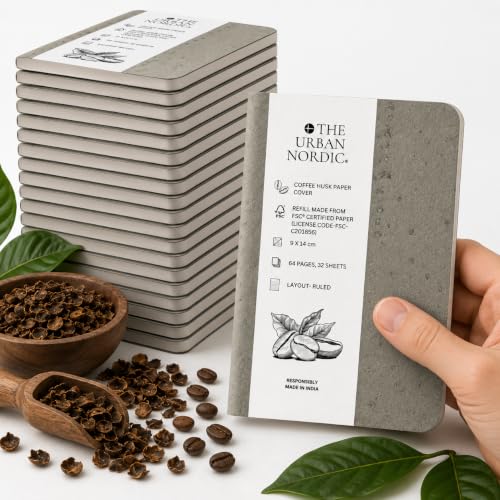 Image of Pocket Notebook A6 Pack of 20 | Mini Notebook for Office, Travel & Daily Notes | Charcoal Grey Tree-Free Coffee Husk Paper Cover | FSC Recycled Pages | Small Notepad