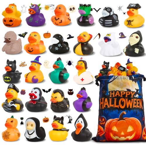 24 Pack Rubber Ducks Jeep Ducking with a Bag- 2 Halloween Assortment Duckies for Jeep Duck Halloween Themed Cruise Duck for Pool Party Favors Birthday Gifts Classroom Incentives Kids Bath Toys