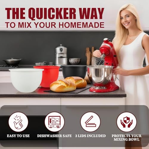 Image of Silicone Bowl Liners for 5 Qt KitchenAid Mixers, 3 Liners with Lid