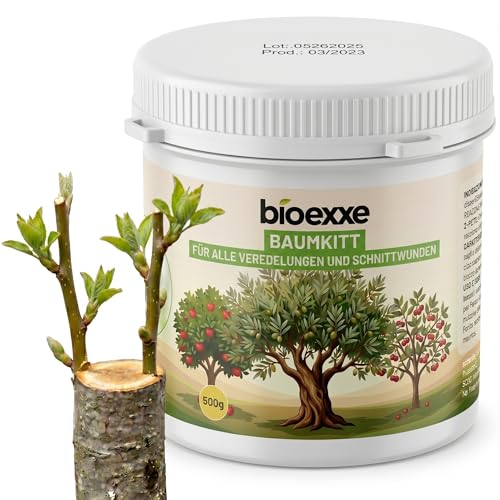 BIOEXXE Baumwachs Wundverschluss für Bäume und Obstbäume, Baumwunden versiegeln und verschließen, Wundverschlussmittel für Bäume mit Pinsel Elastischer Baumschutz Gegen Feuchtigkeit und Pilze 500 g