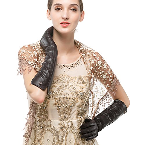 Nappaglo Women's Long Genuine Nappa Leather Gloves Touchscreen Texting Winter Warm Evening Dress Party Mittens (XXL (Palm Girth:8.2