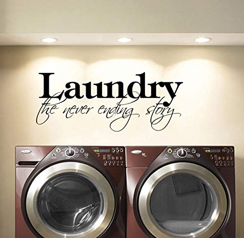 ZJfong  85x35 cm Wäsche Die Unendliche Geschichte Wandaufkleber Waschküche Waschraum Familie Liebe Wandtattoo Bad Vinyl Decor